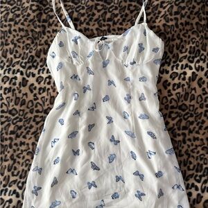 White dress with Blue Butterfly Print